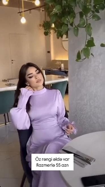 elbiseler: Təcili satılır🔥‼️ Satən maxi don – bənövşəyi - Yüksək yaxalı — 3