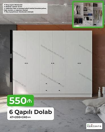 qapi ucun setkalar: 6 qapılı geyim dolabı - Ölçü: 47×200×240 sm - Material: 18 mm laminat — 1