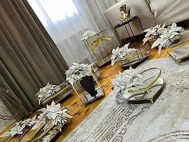 dekor masa: Dekorativ güzgülü şamadan/tray dəsti – qızılı metallik çərçivə — 4