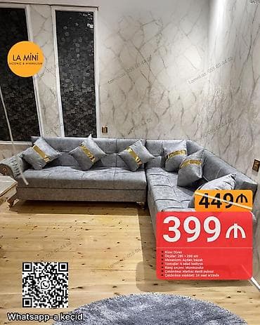 Divanlar: Künc divan, Açılan, Bazalı, Vеlur parça, Şəhərdaxili pulsuz çatdırılma — 1