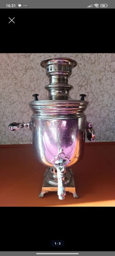 rus dili oyredirem: Antik samovar – metal korpuslu, klassik kömür/odunla işləyən model - — 3