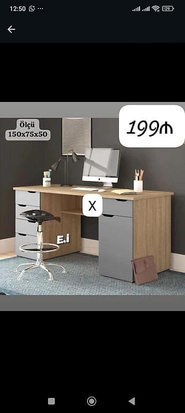 Masaüstü iş masası – iki tərəfli çekmecəli model - Ölçü: 150 x 75 x 50