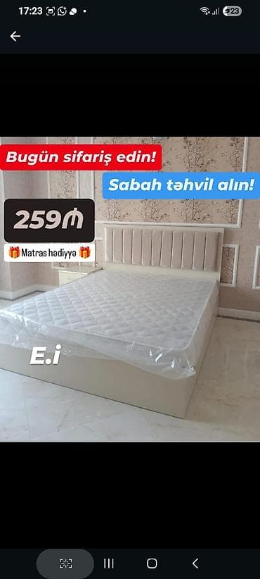 goran mebel: Yataq dəsti – yumşaq başlıqlı, klassik dizayn - Rəng: açıq krem/bez - — 1