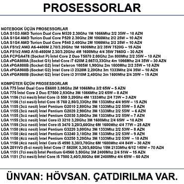 Prosessorlar 📍Ünvan: Bakı şəh, Suraxanı ray, Hövsan qəs. YOXLAMAĞA — 1
