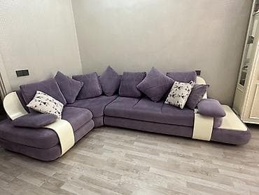 krep parca: Bənövşəyi rəngdə L formalı künc divan - Müasir dizayn: yumşaq — 2