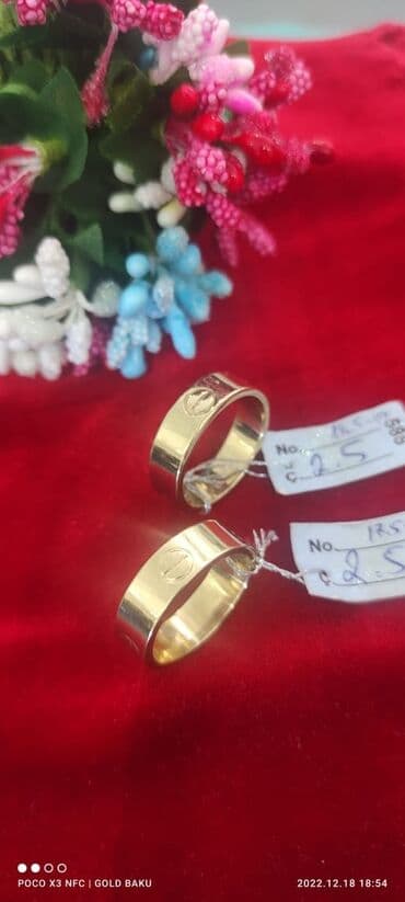 qaş sabitləyici: Alyans, Üzük, Sarı qızıl, 585 Əyar, Qaşsız — 2