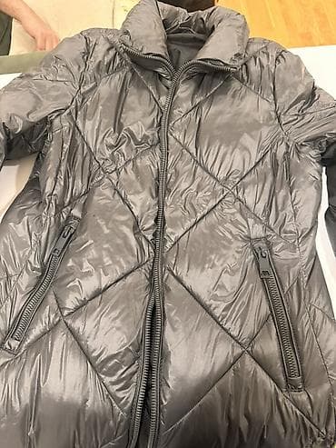 Gümüş-boz rəngli şişmə qadın üst geyimi (qışlıq jaket) - Parlaq