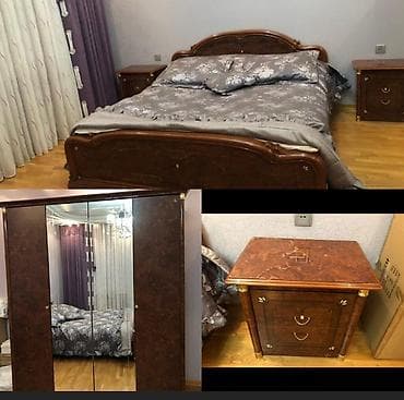 islenmis ev esyalari: Двуспальная кровать, Трюмо, Тумба, Шкаф, Б/у — 1