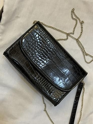 Çantalar: Qara krokodil naxışlı çiyin/əl çantası - Material: parlaq faux dəri — 2