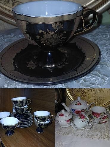 nar gulu: Çay dəsti, rəng - Qara, Farfor — 1