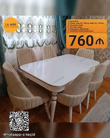 Qonaq otağı üçün, Açılan, Dördbucaq masa, 6 stul