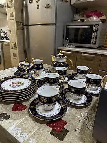 Çay dəsti, rəng - Göy, Farfor