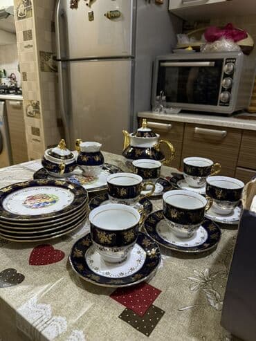 fincanlar: Çay dəsti, rəng - Göy, Farfor, 6 nəfərlik — 8