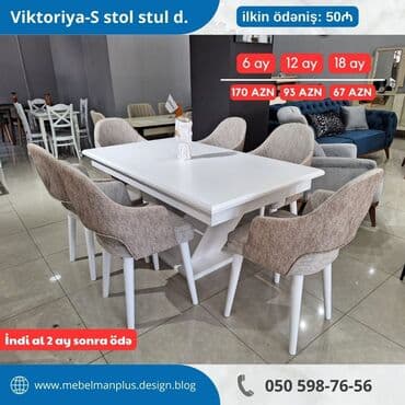 Masa və oturacaq dəstləri: Qonaq otağı üçün, Yeni, Açılan, Kvadrat masa, 6 stul — 3