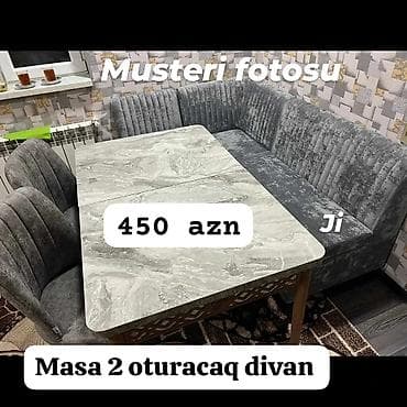 metbex mebelleri: Mətbəx üçün künc dəsti: masa + 2 oturacaqlı divan - Komplekt: mərmər — 1