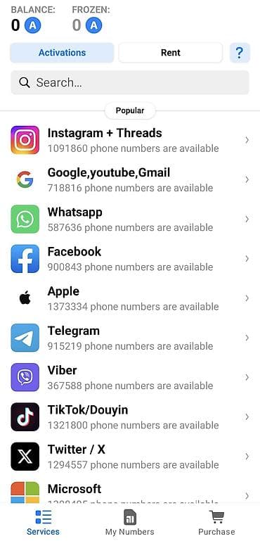 Xidmət: WhatsApp ve Telegram üçün qeydiyyat və təsdiqləmə üçün virtual