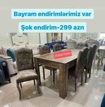 oturacaq dəstləri: Qonaq otağı üçün, Yeni, Açılmayan, Dördbucaq masa, 6 stul — 1