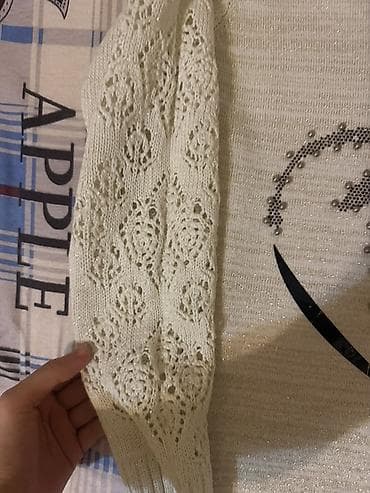 ic geyim: Qadın sviteri - Rəng: açıq krem/ivory, parıltılı iplə toxunma - — 3