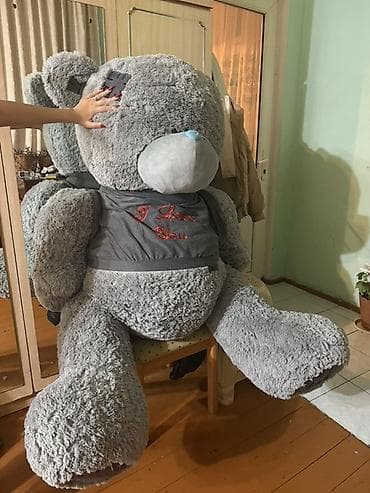 Nəhəng yumşaq oyuncaq ayı - Rəng: boz, mavi burun detallı - Material