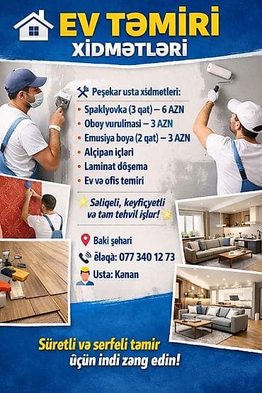 ev dizayner: Spaklyovka 3 sloy 5azn Azn tam təhvil oboy vurulması 3 Azn emusiya 2 — 2