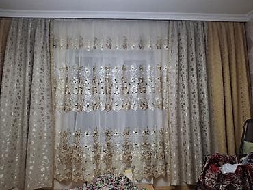 onlayn perde satisi: İşlənmiş, Satin Pərdə, rəng - Bej — 4