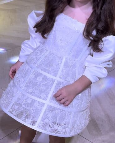 ağ kedlər: Uşaq üçün zərif ağ ziyafət/libas - Model: qısa ətəkli, korset üstlü — 7