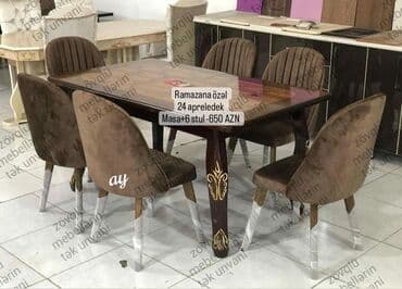 əncir cemi: Mətbəx üçün, Yeni, Açılan, Dördbucaq masa, 6 stul — 2