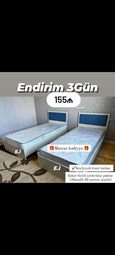 Çarpayılar: Yeni, Təknəfərlik çarpayı, Bazasız, Matras ilə, Siyirməsiz — 3