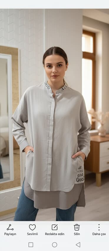 g shock casio: İki hissəli qadın dəsti – köynək və şalvar - Rəng: açıq boz/bej — 1