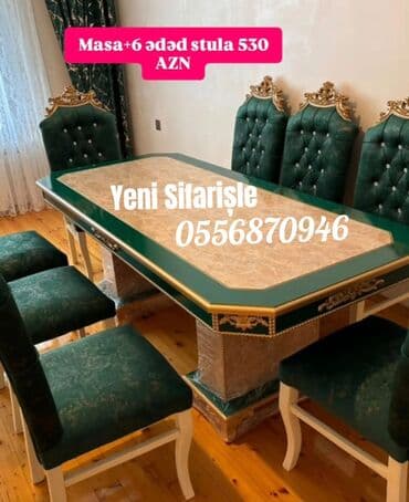 ders masaları: Qonaq otağı üçün, Yeni, Açılmayan, Dördbucaq masa, 6 stul — 18