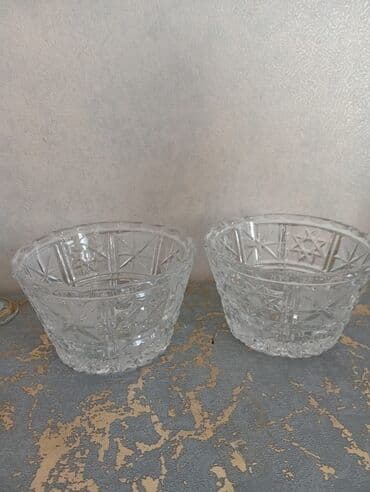 həkim qiz şəkilləri: Kəsma naxışlı şüşə/bohem tipli qablar dəsti - 2 ədəd şəffaf şüşə qab — 3