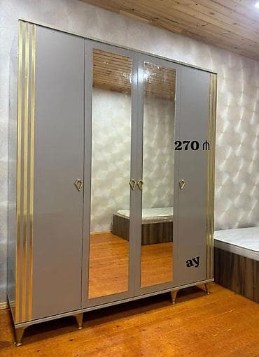 4 qapılı, Güzgülü, Boz, Açılan, Düz dolab