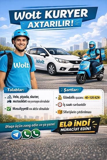 wolt iş: Sürücü-kuryer tələb olunur, Şəxsi nəqliyyat vasitəsi ilə, Gündəlik ödəniş — 1