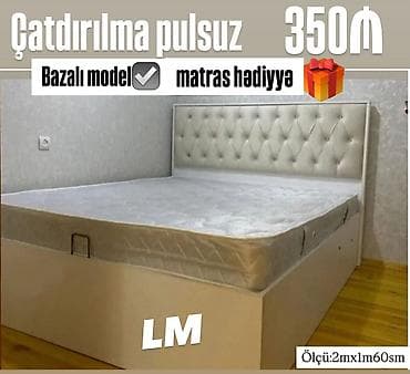 Bazalı yataq dəsti – ölçü: 2 m x 1 m 60 sm. - Rəng: ağ korpus