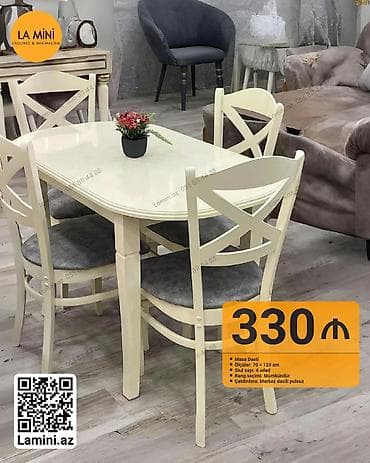 Mətbəx üçün, Açılmayan, Oval masa, 4 stul