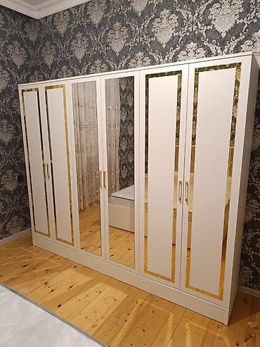 şfonerler: 6 qapı, Güzgülü, Ağ, Digər material, Açılan, Düz dolab — 2