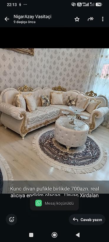 dirnaq stolu gence: Kunc divan pufikle birlikde 700azn. real alıcıya endirim olacaq — 1