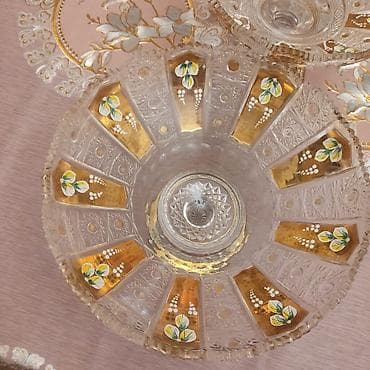 yaşil: Kristal ayaqlı meyvə/gül qabı - Material: qalın kristal şüşə - — 2