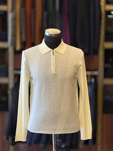 triko: Kişi sviteri – yarım-fermuarlı polo yaxalı model - Rəng: açıq — 1