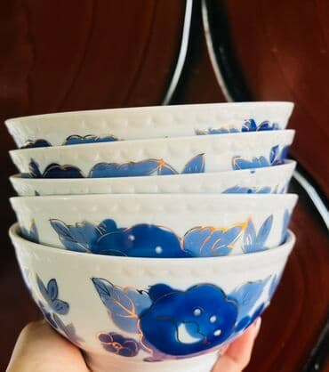 Блюда для тортов и сладостей: Миски, Набор из 6 шт., цвет - Синий, Фарфор, СССР — 5