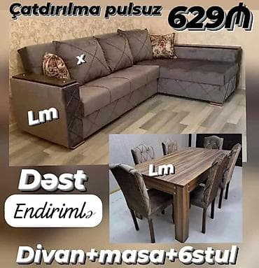 Divan və masa dəstləri: Künc divan, Qonaq otağı üçün, Açılmayan — 1