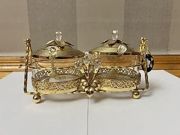 konfet qabi: Qızılı dekorlu ikili mürəbbə qabı. Yenidir, işlənməyib — 1