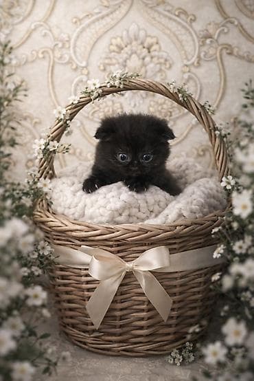 Pişiklər: Смесь шиншилы с шотландской вислоухой.(2 девочки,1 мальчик)черная — 1