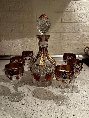 bayram: Kristal dekanter və 6 stəkandan ibarət zərif likör/araq dəsti - — 1
