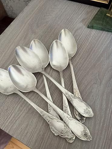 sufreler: 6 ədəd klassik desert qaşığı dəsti - Material: metal ərintisi — 1