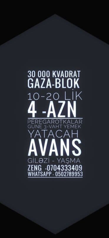 rengsaz is elanlari: 30 000 KVADRAT GAZA-BLOK 10-20 LİK 4 -AZN PEREGAROTKALAR GUNE — 1