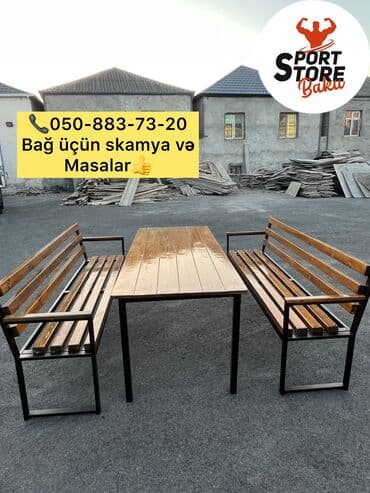 stol stul işlenmiş: Yeni, Kvadrat masa, Açılmayan, Skameykalar ilə, Taxta, Azərbaycan — 23