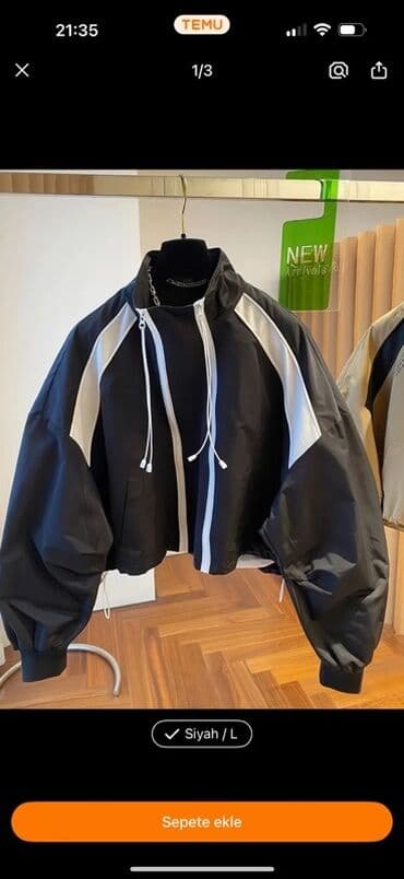 баку седерек шубы: Qara/Kontrast ağ detallı sport üslublu küləkkeçirməz jaket. Trzedir - — 1