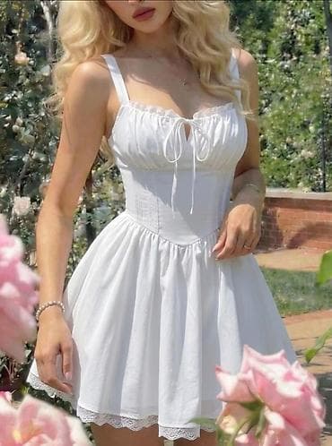 Личные вещи: Ağ mini paltar – korset effektli, romantik dizayn - Rəng: qar-ağ - — 2