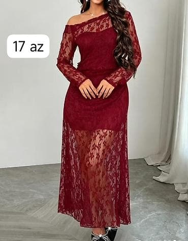 Qırmızı krujeva maxi don - Model: bir çiyin açıq kəsimli, uzunqol - at lalafo.az Qırmızı krujeva maxi don - Model: bir çiyin açıq kəsimli, uzunqol -